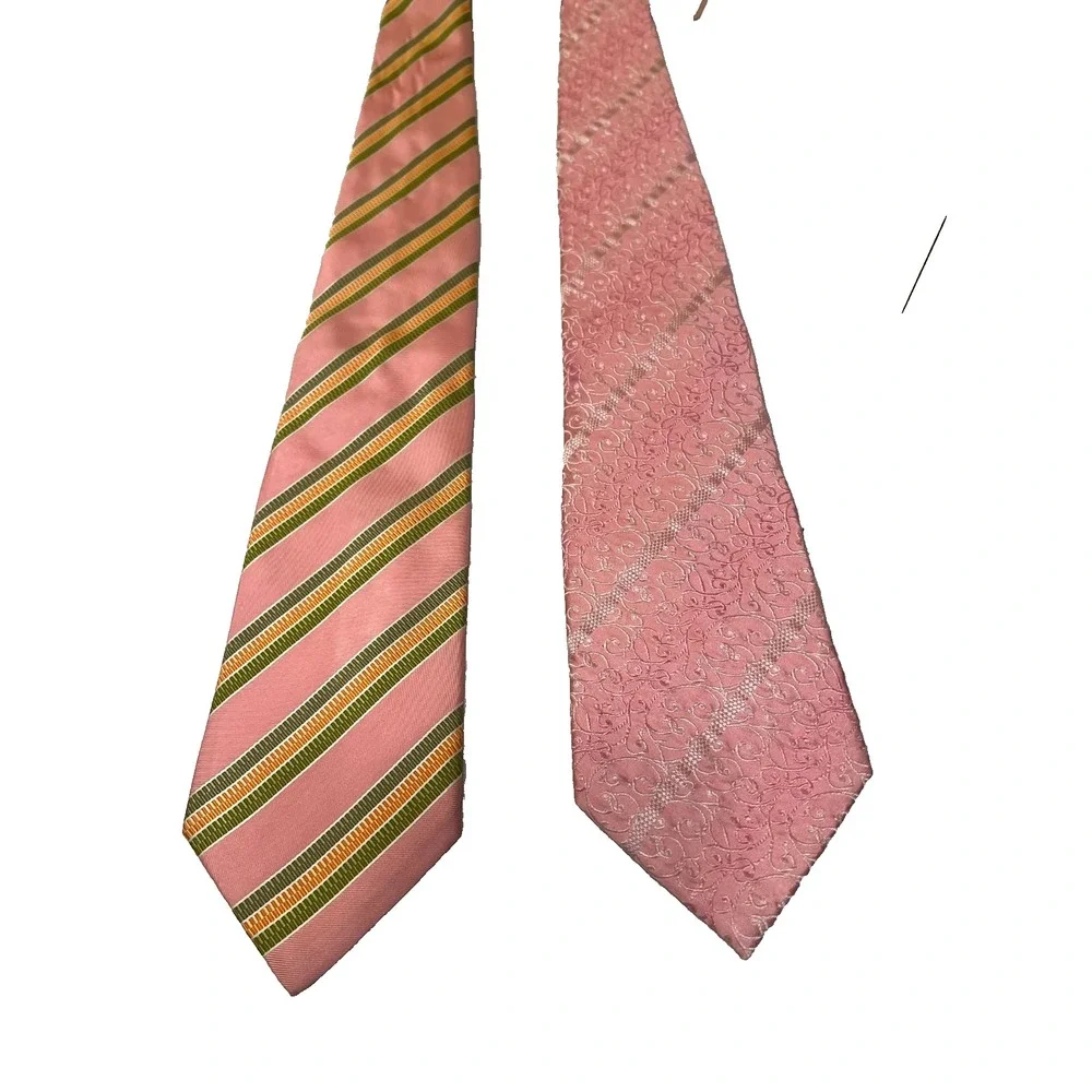 Emilio Ponte Jacquard & Alby Repp Necktie Lot of‎ 2 Pink Silk Handmade in Italy